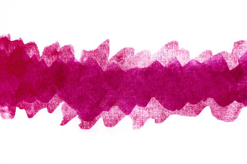 Abstract multi-layered texture watercolor strip. on a sheet of white watercolor paper. pink red watercolor stain