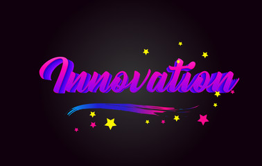 Innovation Purple Handwritten lettering typography. Word for logotype, badge, icon, card, postcard, logo, banner, tag Vector Illustration.