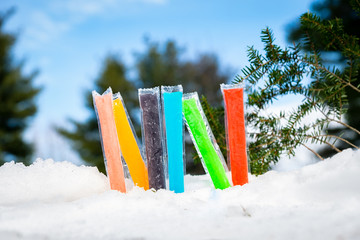 Freezer pops in a snowbank