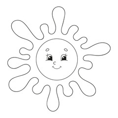 Sun. Coloring book for kids. Cheerful character. Vector illustration. Cute cartoon style. Hand drawn. Fantasy page for children. Isolated on white background.