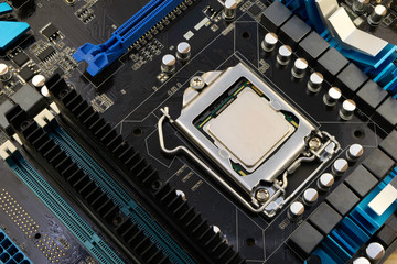 Fototapeta premium computer motherboard, with processor installed on it