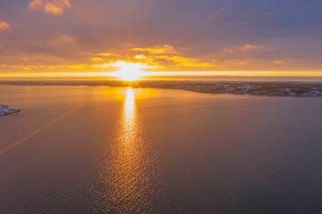 Orange sunset at sea