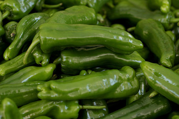Coarse and green peppers in the fruit market
