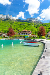 beautiful marina in Talloires on Lake Annecy in France - obrazy, fototapety, plakaty