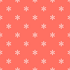 Seamless living coral flower pattern. Vector illustration. Background with simple white flowers.  Trendy color 2019 year.