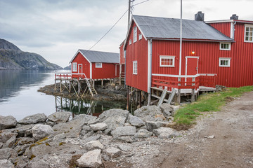 Fishing village in the Lofoten Island chain near Nusfjord, northern Norway