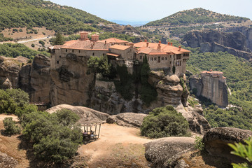 Fototapeta na wymiar The Monastery of Varlaam of the Meteora Eastern Orthodox monasteries complex in Kalabaka, Trikala, Thessaly, Greece.