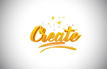 Create Golden Yellow Word Text with Handwritten Gold Vibrant Colors Vector Illustration.