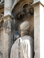 Close up of statue decorated at entrance of Aix Cathedral (Cathédrale Saint-Sauveur...