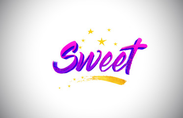 Sweet Purple Violet Word Text with Handwritten Vibrant Colors and Stars Confetti Vector.