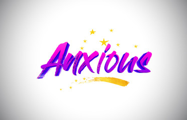Anxious Purple Violet Word Text with Handwritten Vibrant Colors and Stars Confetti Vector.
