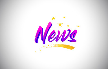 News Purple Violet Word Text with Handwritten Vibrant Colors and Stars Confetti Vector.