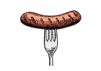 Grilled small sausage on the fork