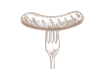 Grilled small sausage on the fork