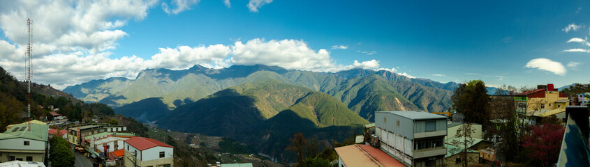 Taiwan mountains, snowy mountains, blue sky and white clouds, good air