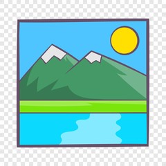 Drawing mountain landscape icon in cartoon style isolated on background for any web design 