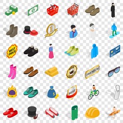 Fashion clothes icons set. Isometric style of 36 fashion clothes vector icons for web for any design
