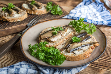Sandwich with sprats.
