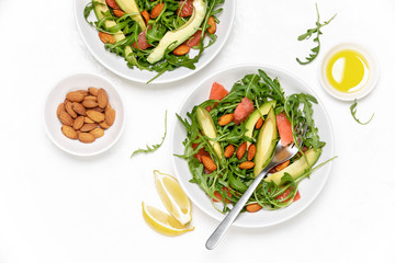Arugula and grapefruit salad, overhead view