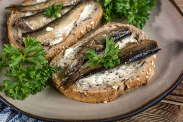 Sandwich with sprats.