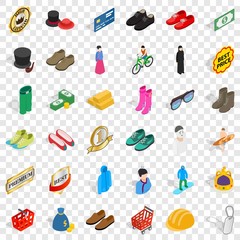 Different clothes icons set. Isometric style of 36 different clothes vector icons for web for any design