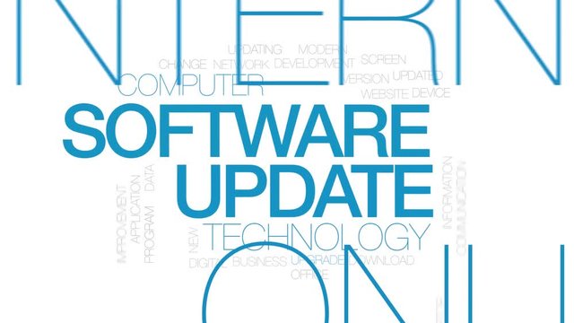 Software update animated word cloud. Kinetic typography.