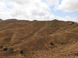 Mountainous part of the Sahara desert surrounding the city of Matmata, Tunisia.