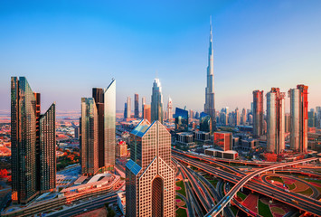 Fototapeta na wymiar Amazing Dubai city center at sunrise, Dubai, United Arab Emirates