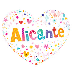 Alicante city in Spain heart shaped type lettering vector design