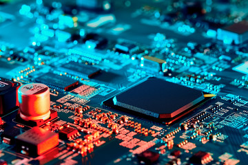 Electronic circuit board close up.