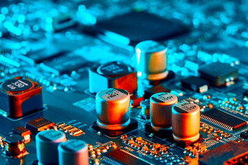 Electronic circuit board close up.