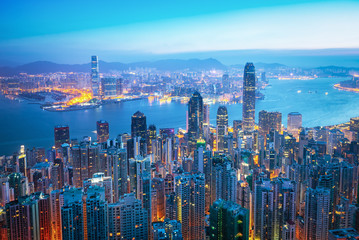 Fototapeta na wymiar Amazing view on Hong Kong city from the Victoria peak, China