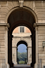 Caserta, Italy. 27/10/2018. Access gates to the courtyards of the Royal Palace of Caserta (Italy).