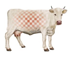 vache laitière, peau en carreau , imaginaire,  animal, carreau rouge, ferme, bétail, blanc, taureau, isolé, brun, mammifère, , agriculture, lait,  nature, gazon, mollet, bétail, animal, illustration, 
