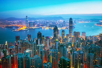 Fototapeta na wymiar Amazing view on Hong Kong city from the Victoria peak, China
