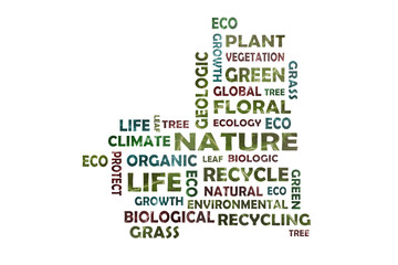 Tag cloud to the main keyword nature - cut out of an real ivy leaf close-up
