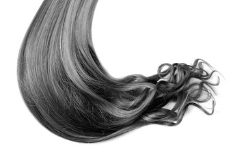Long wavy black hair on white background