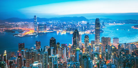 Naklejka na ściany i meble Amazing view on Hong Kong city from the Victoria peak, China
