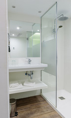 Fototapeta na wymiar Beautiful modern bathroom interior in bright colors