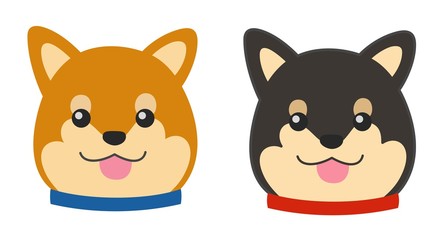 Cute japan dogs. Red and black shiba inu. Vector illustration.