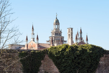 towers of Monastery Certosa di Pavia in spring