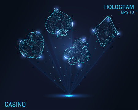 Casino hologram. Digital and technological background of the casino. Futuristic playing card design.