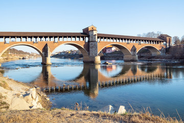 view of Ponte Coperto bridge in Pavia city