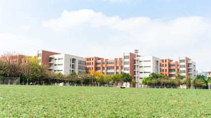 A football field on a college campus