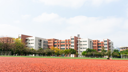 A football field on a college campus