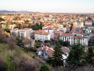 Fototapeta premium above view of Citta Bassa of Bergamo in evening