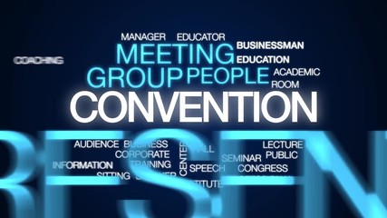 Convention animated word cloud. Kinetic typography.
