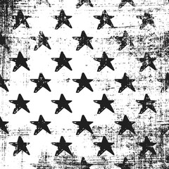 Grunge pattern with sketches stars. Square black and white backdrop.