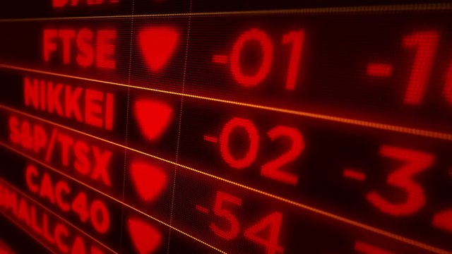 Stock crash, market down, crisis and panic concept. Recession business, loss of paper wealth and indexes. Screen pixel style.