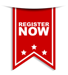 red vector banner register now